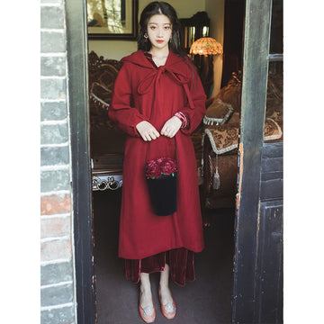 Yipinpay Vintage Autumn Winter Long Sleeve Women Coat Woolen Cloth Hooded Cloak Loose Cotton Padded Warm Retro Female Overcoat